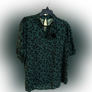 Green leopard print blouse